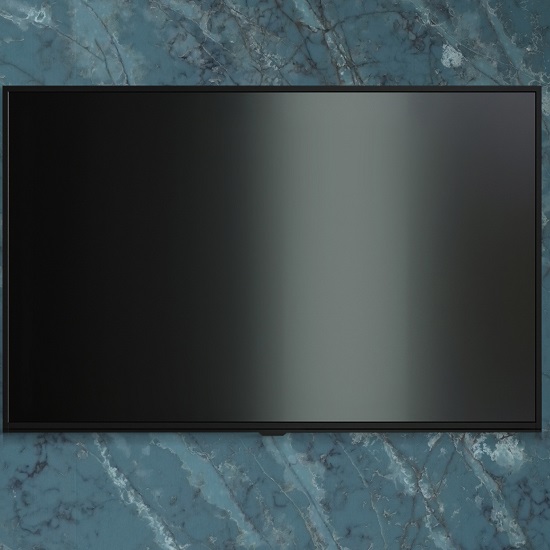 a wall cladding in CRL Quartz Cristallo Azure and a TV