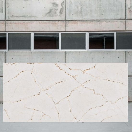 an image of a Silestone Versailles Ivory slab outside a stone yard