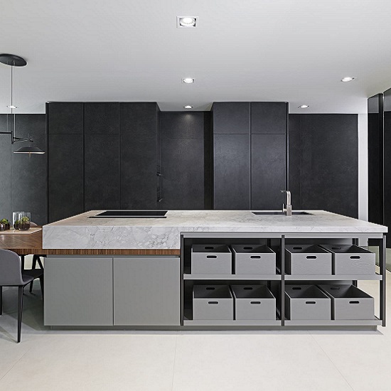 a modern kitchen with Xtone Porto Grey worktops