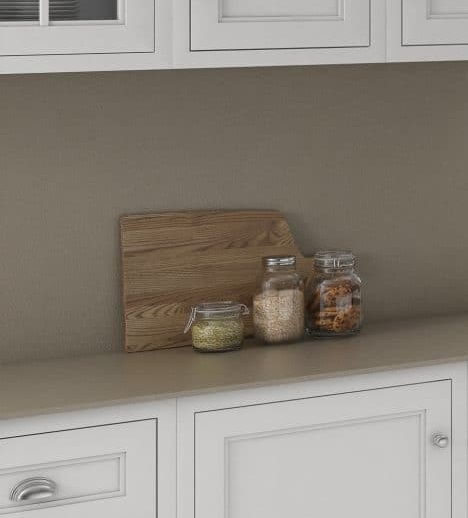 a photo of an Arklam Agora Vison kitchen splashback, a chopping board and three glass containers