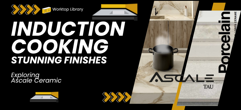 A thumbnail showg a photo of Ascale ceramic finishes, and induction cooking worktop, logos and letters white, black and yellow