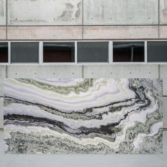 an image of a Himalayan Green Onyx slab outside stone yard