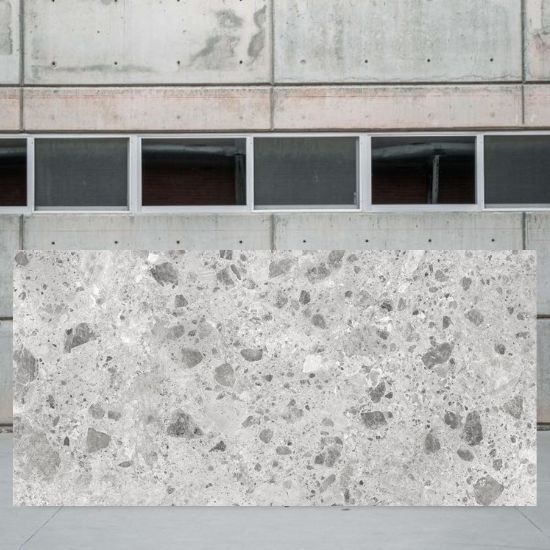 an image of an Arklam Amsterdam Grey slab outside a stone yard