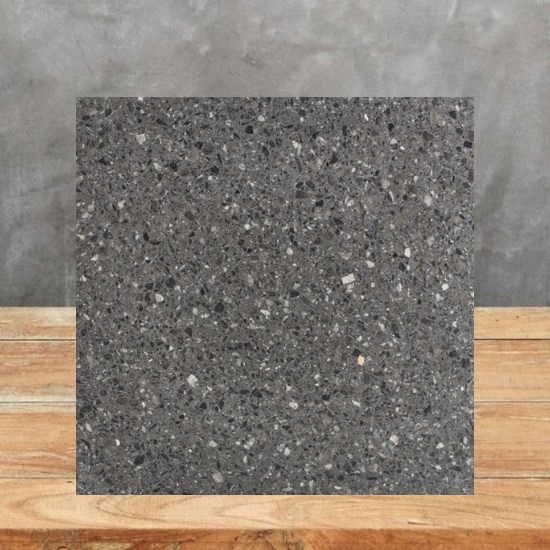 an image of a terrazzo Antracite sample and a grey background