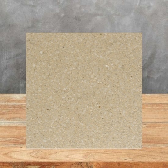 an image of a terrazzo beige sample and a grey backgroud