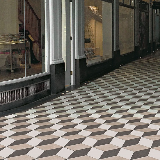 a photo of London's Burlington Arcade Terrazzo Ecru floor tiles