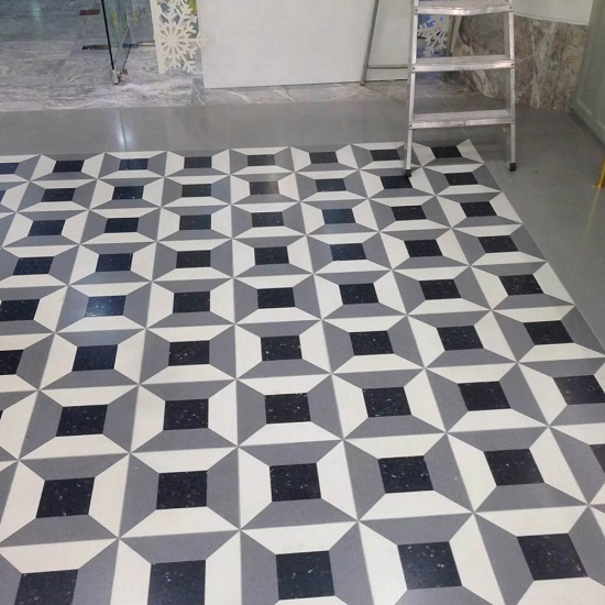 a photo of silver terrazzo zinco floor tiles