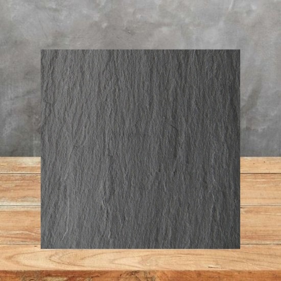 an image of a Black Riven Slate sample and a grey background