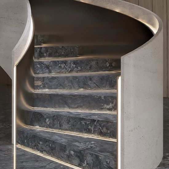 a photo of a Palissandro Nuvolato Marble staircase