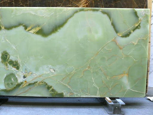 A close-up of a Green Onyx slab