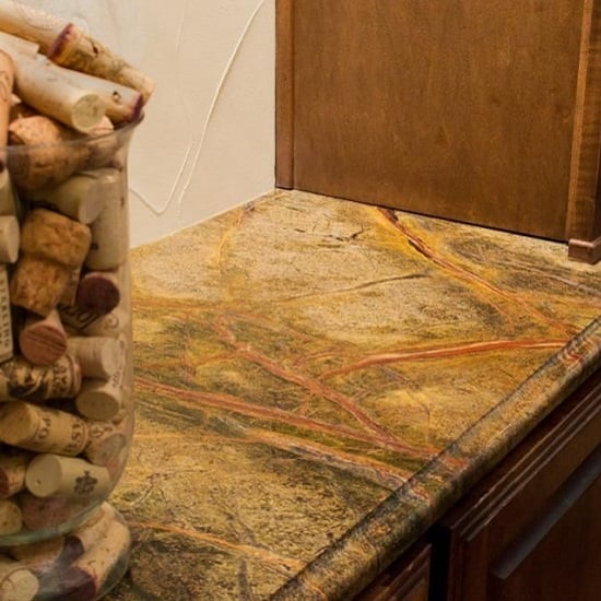 a close-up of a Rainforest Green Marble worktop