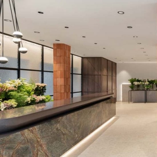 Rainforest Green Marble reception cladding