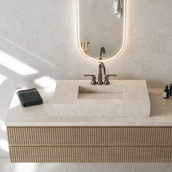 Dekton Ava vanity top and sink in a bathroom