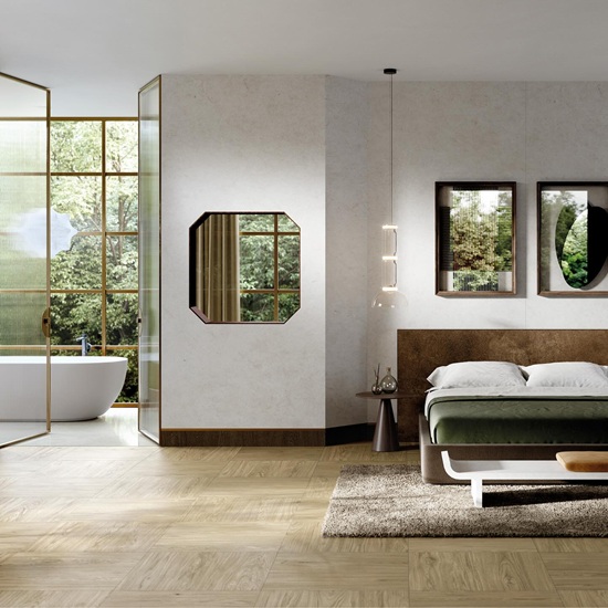 a bedroom with a Xtone Neda bed board