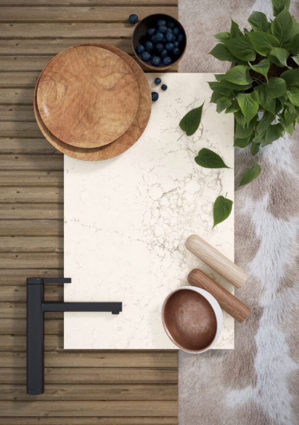 a switch design scheme with a Caesarstone Solenna sample