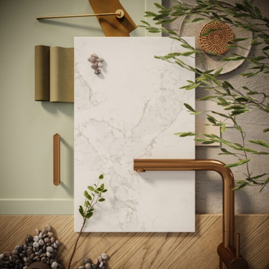 a sample of Caesarstone Calacatta Stillstorm in a design Scheme