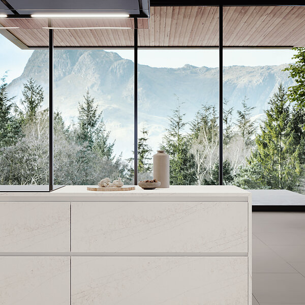 a kitchen with Quartzforms Lasa Quartz countertops