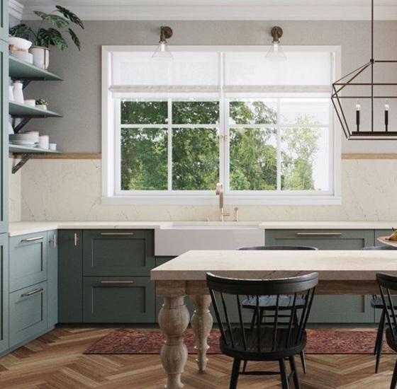 Caesarstone Aterra Blanca farmhouse kitchen