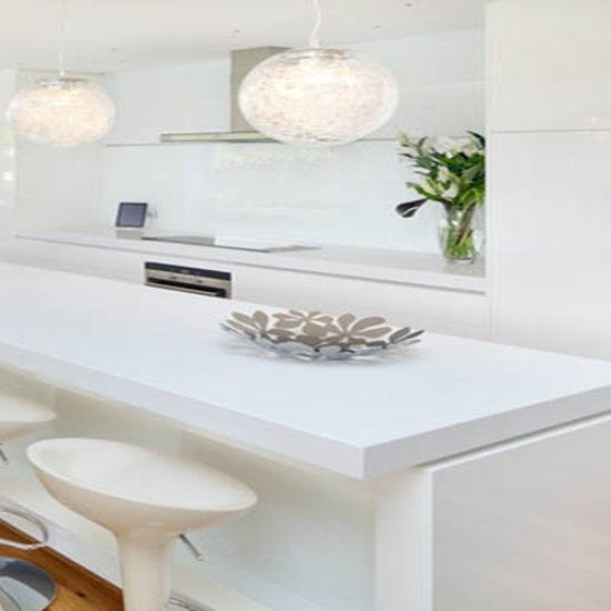 Caesarstone Pure White island, worktops and splashback