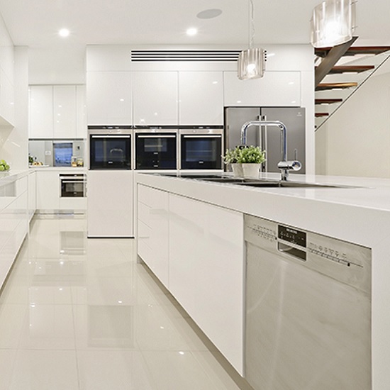 Caesarstone Snow kitchen island end panel