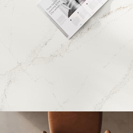 a close-up of a Silestone Bronze Rivers worktop with a magazine on the surface