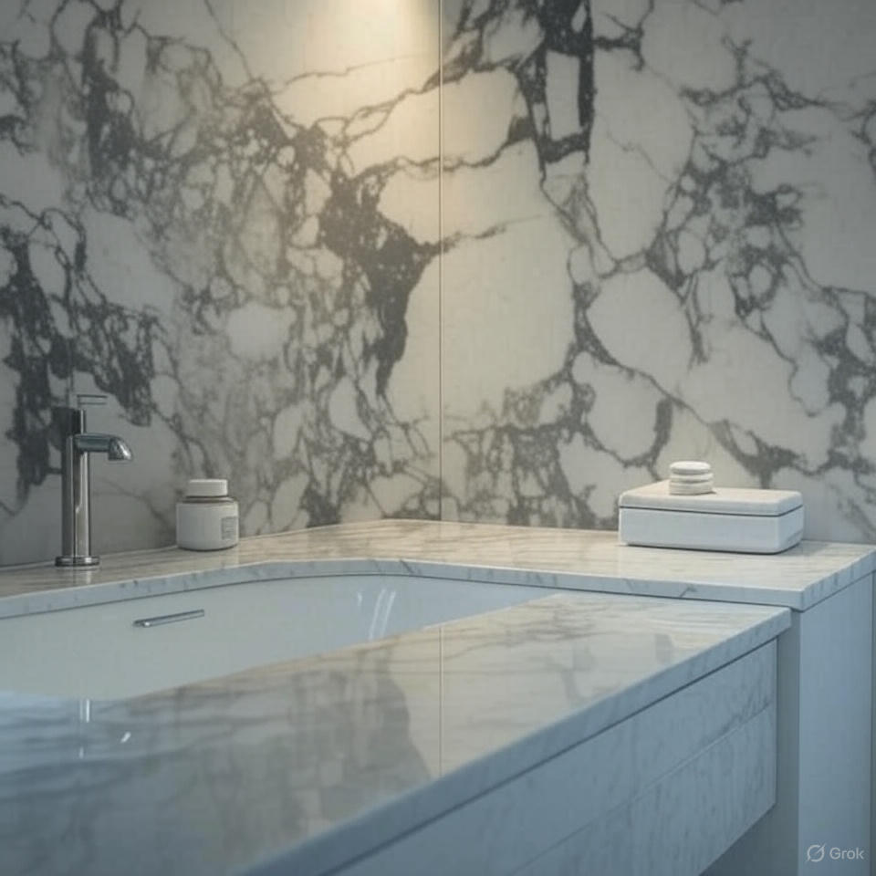 Calacatta Viola full body quartz bathroom