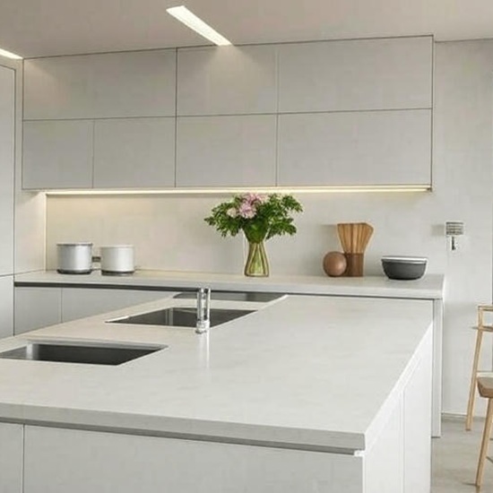 Taj Mahal Light Quartz kitchen island