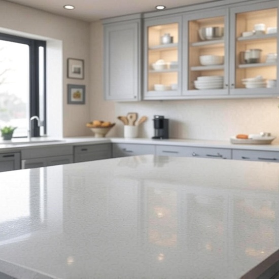 warm white Terrazzo Bianco Ghiaccio kitchen island