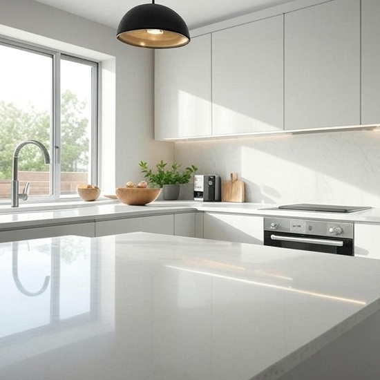 warm white Terrazzo Bianco Ghiaccio kitchen worktops