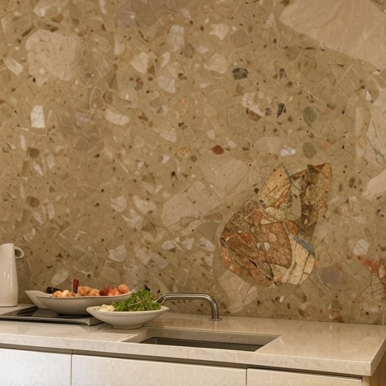 dark beige Terrazzo kitchen Breccia Aurora