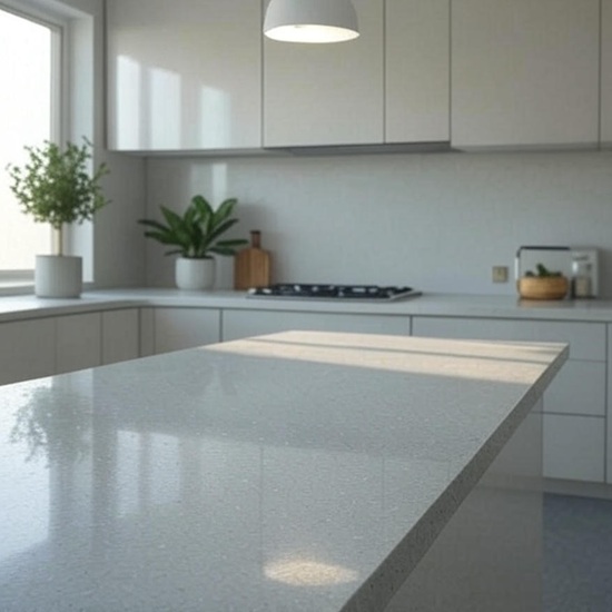 light grey and white terrazzo Camden kitchen