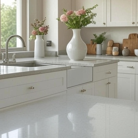 light grey and white terrazzo Camden kitchen worktop