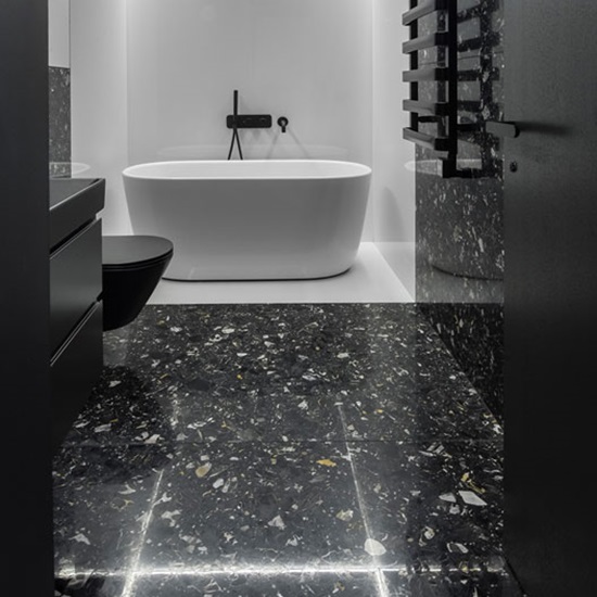 black Terrazzo Nero Portoro bathroom