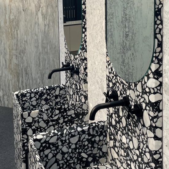 black and white Terrazzo Palladio Moro vanity top
