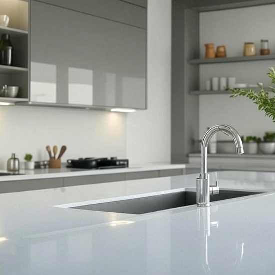 ai image of White Carrara Quartz Giant kitchen worktops