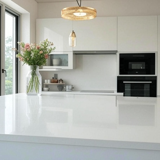 Solid White Giant Quartz kitchen