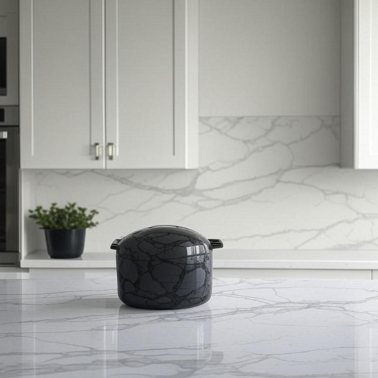 an ai image of Atlantic Calacatta Quartz kitchen island