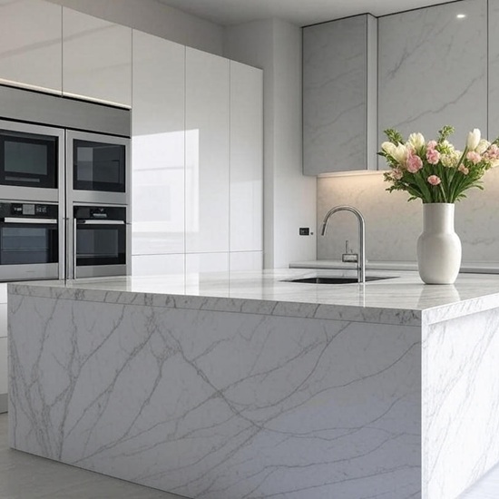 Calacatta Tuscan Giant quartz kitchen island