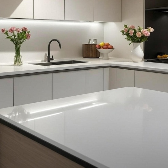 White Carrara Extra Jumbo Bright kitchen island