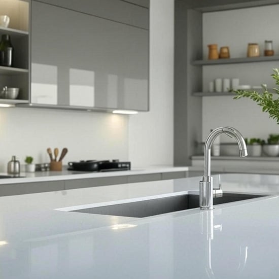 White Carrara Giant Quartz kitchen countertops