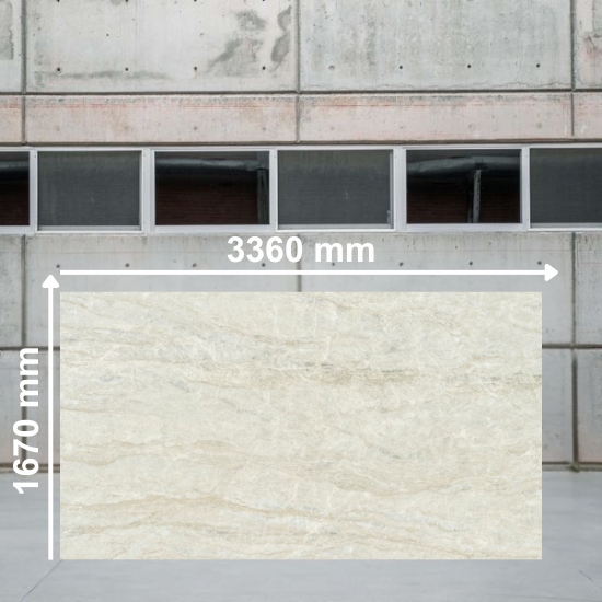 Full-size Dekton Nara slab measuring 3360 x 1670 mm, Cosentino ultra-compact stone for large-scale UK worktops in Guildford homes.