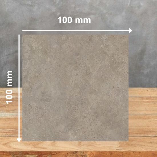 100mm x 100mm sample tile of Neolith Artisan sintered stone highlighting soft grey texture and subtle details