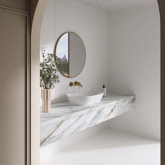 Neolith Azure Porcelain Vanity in Modern Bathroom - Countertops UK