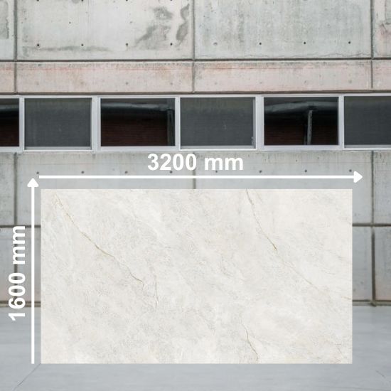 Full 3200mm x 1600mm slab of Neolith Everest Sunrise sintered stone displayed outdoors