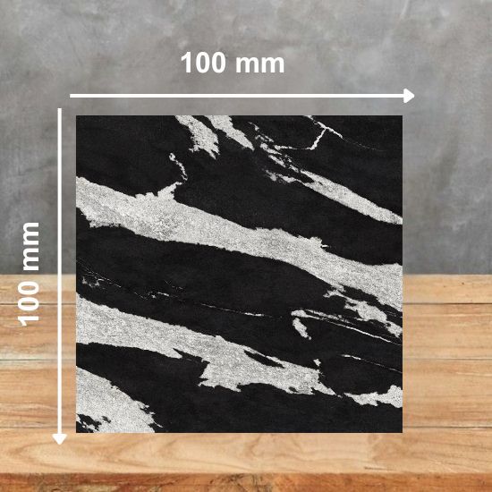 100mm x 100mm sample tile of Neolith Victoria sintered stone with black and white veining for colour matching