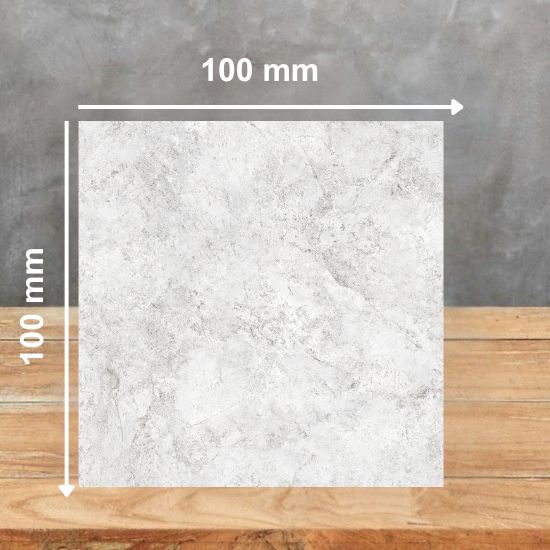 100mm x 100mm sample tile of Neolith Whitesands sintered stone highlighting pale texture and subtle details