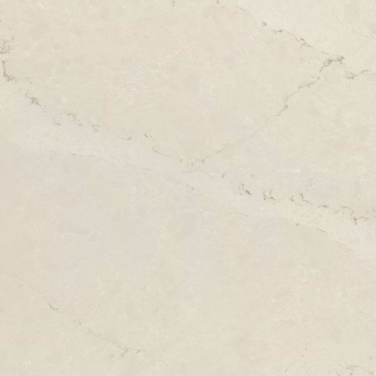 Close-up texture of Silestone Calacatta Tova quartz surface showing creamy background and subtle grey veins
