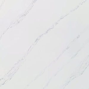 High-resolution close-up of Calacatta Ophelia quartz texture, white base with flowing grey veins in a Calacatta marble pattern