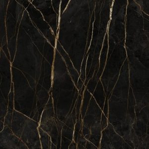 lose-up texture of Techlam St. Laurent sintered stone showing deep black base with dramatic gold veins"
