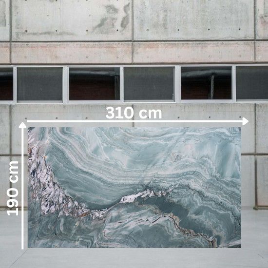 Large 310 x 190 cm jumbo slab of Green Maestro Quartzite with dramatic green and white swirling veining